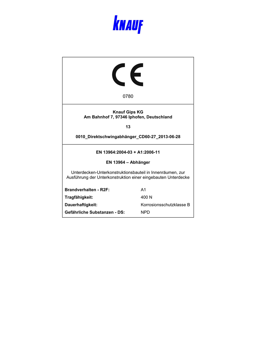 Knauf Direktschwingabhänger für CD-Profil 60/27